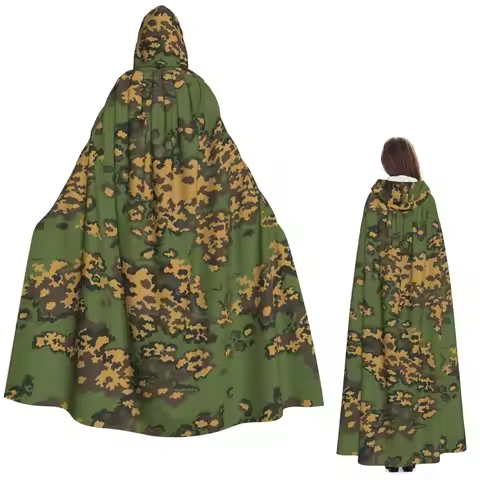 Russian Woodland Camouflage Long Hooded Cloak Witch Medieval Costume Cosplay Cape HalloweenVampire A