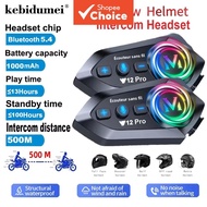 Y12PRO Motorcycle Helmet Bluetooth Headset 1000mAh 120H Playtime IP67 Waterproof 1000M Intercom for 