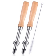 [themremain]-Stainless Steel Straw Hole Puncher 2 Pack for Plastic Lids Lemonade Cups with Wooden Ha