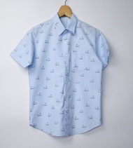เสื้อเชิ้ตแขนสั้น ลายปลาวาฬ สีฟ้าอ่อน/สีมินท์ ลายน่ารัก ใส่สบาย