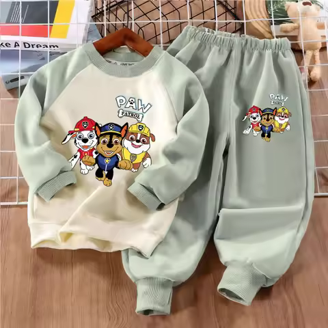PAW Patro Print Kids Sport Clothes Sets Spring Fall Boys Spliced Sweatshirt 2-piece Suit Kids O Neck