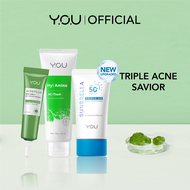 YOU 3-in-1 Acne Treatment Bundle | Anti Acne Facial Wash Acneplus Spot Care Sunbrella Triple UV Sunscreen | Obat Totol Jerawat Paket Skincare