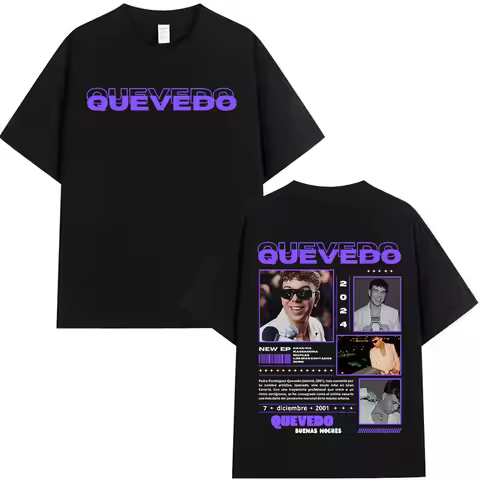 Rapper QUEVEDO Buenas Noches Tour 2024 Graphic T Shirts Men's Women Retro Fashion Cotton Short Sleev