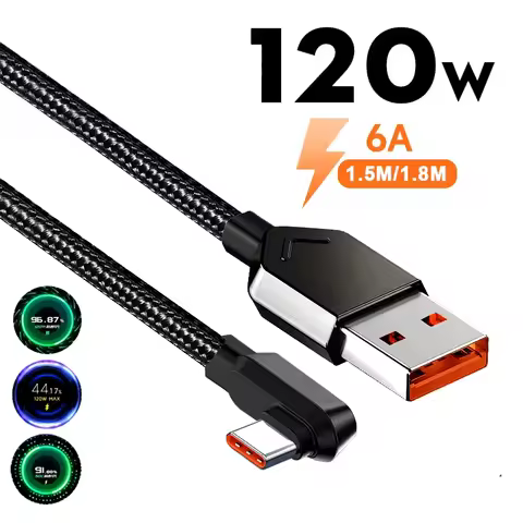 120W 6A Elbow USB Type C Fast Charging Cable for XIAOMI Mi 12S Ultra 12 11 10 Pro Poco F4 Redmi K50 