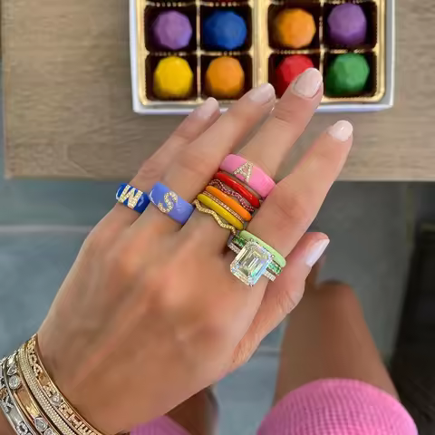 Personality Inital 26 Alphabet DIY Letter A-Z Fashion Band Wedding Ring For Women Classic Colorful N