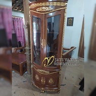 lemari hias sudut ruang tamu kayu jati ukiran tambang