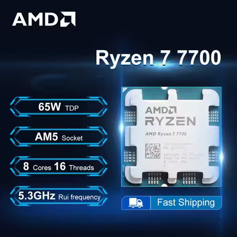 AMD Ryzen 7 7700 3.8GHz 8-Core 16-Thread R7 7700 Processor 65W 5NM L3=32M DDR5 Socket AM5 No Fan