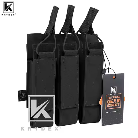 KRYDEX Tactical Modular Triple Magazine Pouch For Outdoor Hunting MOLLE Triple Open Top SMG Mag Carr