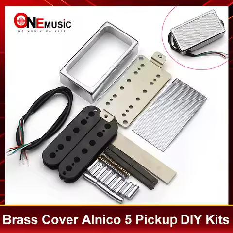 [Pickup DIY Kits] Brass Cover Alnico 5 Humbucker Guitar Pickup Kit - 4 Coil Cable-Copper Base Plate-