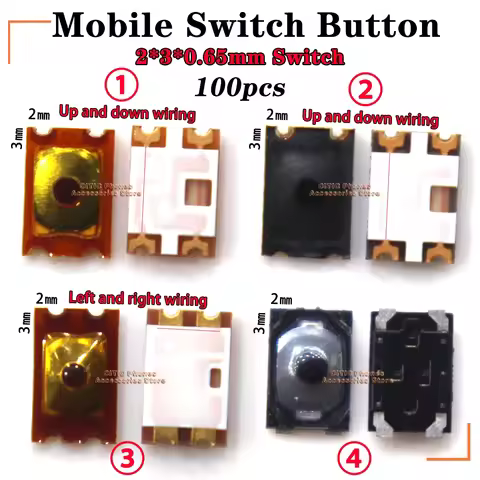 100pcs 2*3*0.65MM 2x3x0.65MM For Huawei P7 P9 Honor9 OPPO R9 R11 Tactile Push Button Switch For Mobi