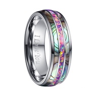 BONLAVIE Mens 8mm Tungsten Carbide Ring Opal and Abalone Shell Wedding Engagement Ring Band Size 7 t