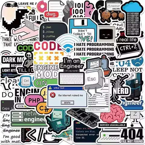 50PCS Cool Engineer Programming Network Coding Hacker Meme Stickers Vinyl DIY Computer Laptop Motorc