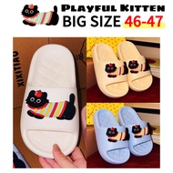 Large Size 46 47 Bathroom Slippers Unisex Cartoon Striped Black Cat EVA Slipper Men Women