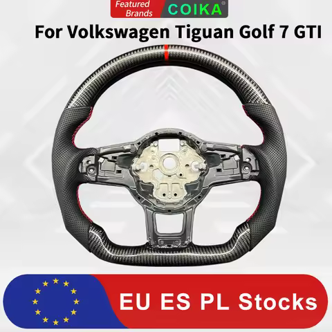 Leather/Carbon Fiber Material Car Steering Wheel Red Strip For Volkswagen Tiguan Golf 7 7.5 GTI GTE 