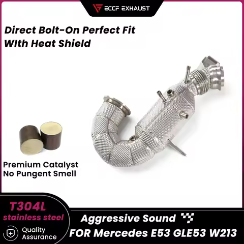 ECCF Sports Downpipe With Heat Shield For Mercedes E53 GLE53 W213 Aggressive Exhaust Sound High Flow