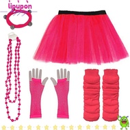 LIPUPON Neon 80s Gloves Beads Prom party Tutu Skirt Hen Party