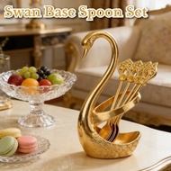 Swan Base Holder with Fruit Spoon Set Coffee Spoons Set Tableware Home Decor Cutlery Set