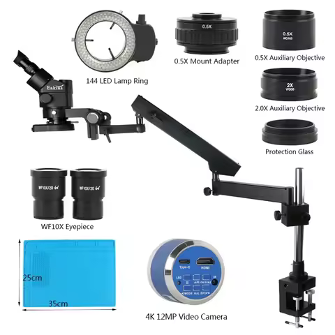 45X Simul-focal Trinocular Stereo Microscope 4k 2K 48MP 55MP HDMI USB VGA Video Camera Articulating 