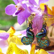 Wooden dangle earring peacock