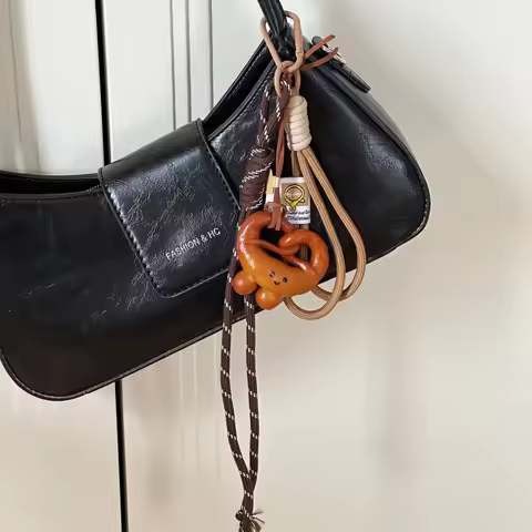 Cute Smiling Face Bread Keyring Alkali Water Bread Bagel Keychain Woven Rope Pendant Bag Key Accesso