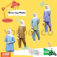 Dress Long Tunik Rayon Anak Perempuan Umur 1_sampai 12 Tahun -  Setelan One Set Ank Cewek Couple Import Korea Lengan Balon - Busana Muslim anak kecil Terbaru 2021 - Baju ngaji Anak Perempuan Remaja BT21