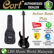 Cort Action Bass Plus 4 String Double Cutaway Bolt On Poplar Black Electric Bass Guitar