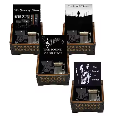 Wooden The Sound of Silence Music Box, Classic Song 18 Note Silver Movement, Fans Friends Classmates