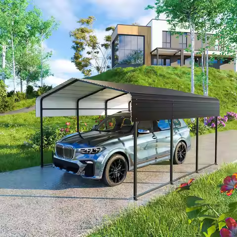 10x15FT Heavy Duty Metal Carport Galvanized Steel Roof Multi-Use Shelter for Car Boat Pickup Tractor