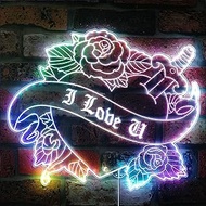 ADVPRO Rose and Knife I Love u Tattoo RGB Dynamic Glam LED Sign - Cut-to-Edge Shape - Smart 3D Wall Decoration - Multicolor Dynamic Lighting st06s43-fnd-i0011-c