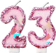 2.8" Pink Butterfly Glitter Number Candles 23rd 32nd Birthday Gifts for Women Men Birthday Decoratio