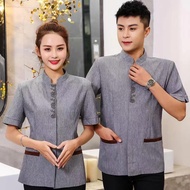 Grey women/men Housekeeping Uniform waiter Hotel Supplies Maid Cleaner Uniform Short Sleeve Workwear