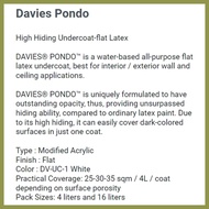 ◺ ◄ ❁ Davies Pondo Undercoat Latex Flat White 4 Liters (Gallon) UC-1 Acrylic Latex Paint Primer + T