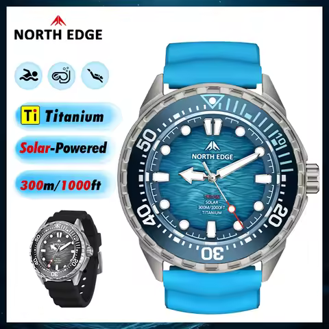 NORTH EDGE TRITON-Ti Solar Powered Dive Watch Titanium Alloy Case Men Luxury Quartz Watches For Men 
