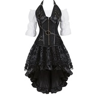 2 Steampunk Corset Dress Pirate Costume For Women Halloween Medieval Blouse Gothic Faux Leather Cors