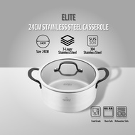 iGOZO ELITE 304 Stainless Steel 24CM Casserole Kitchen Cookware With Glass Lid Pot Pan Periuk Memasak