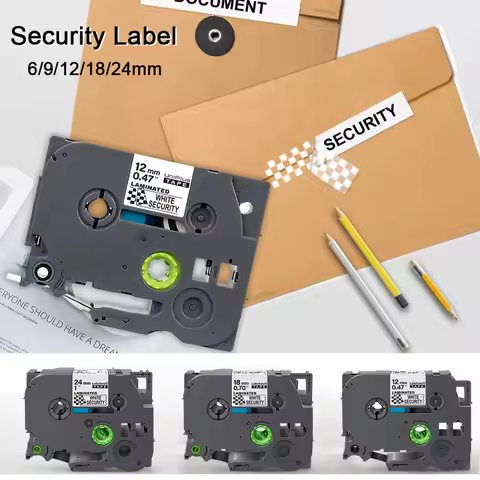 1PCS 9/12/18/24/36mm Security Label Compatible TZe Security Tape tze-SE3 tze-SE4 tze-SE5 FOR Brother