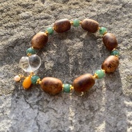 天然綠奇楠沈香珠/沉香珠 翡翠白水晶愛心設計手串手持s