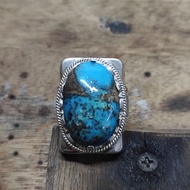 Firus Iran Batu Asli Cincin Perak Natural Turquoise Stone Silver Ring