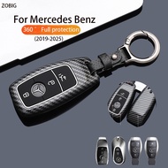 ZOBIG Carbon fibre leather Key Fob Cover for Mercedes Benz Car Key Case Shell with Keychain Fit For 