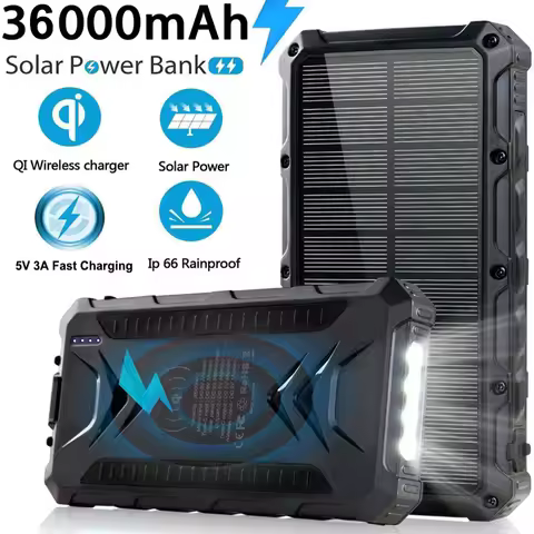 36000mAh Wireless Solar Power Bank Waterproof Portable Charger 3A Fast Charging Powerbank For iPhone