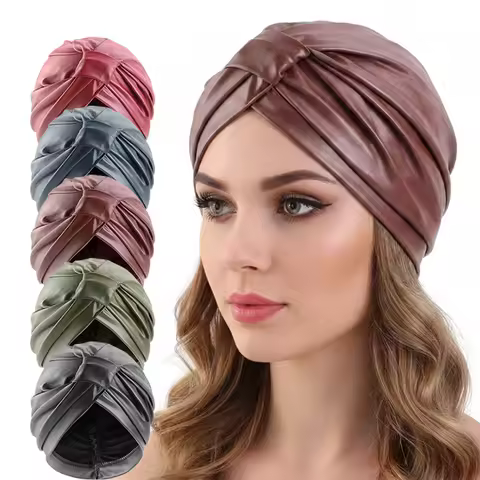 Women Ethnic style retro leather square headscarf Muslim Hijab Hat Indian hat Fashion African Knot B