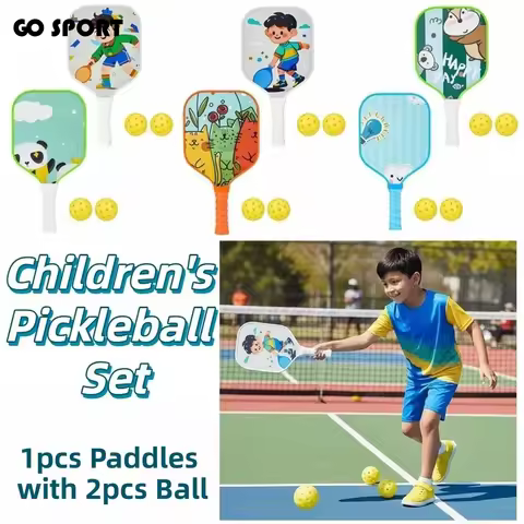 Cartoon Children's Pickleball Set Colorful Lightweight Children's Pickleball Rackets Durable Ribbed 