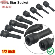 XUESHAN 1Pcs Electric Drill Socket Adapter, Metric 1/2 Inch Shank Long Bit 12 Point Torx Socket,  M5