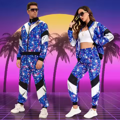 Costume 80s 90s Suit Party Accessories Disco Jacket Trousers Outfit Women's Men's Costume Tracksuit 