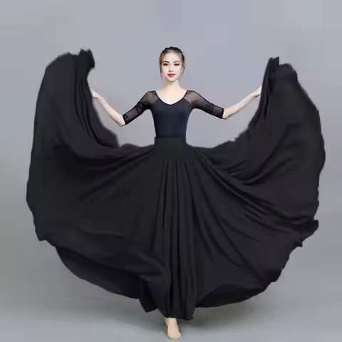 Flowy Dance Skirt Flowy Chiffon Maxi Skirt for Women Double-layered Dancewear with 720 Degree Pull S