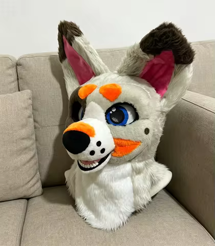 Husky fur suit headgear mascot costume for Halloween, colorful fox style, for adults, in adult size,