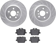 Dynamic Friction Company Rear Brake Rotors-Drilled and Slotted-Silver with 5000 Advanced Brake Pads 