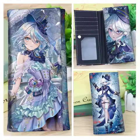 Genshin Impact Long Wallet Anime Game Furina PU Leather Purse Neuvillette Wriothesley Alhaitham Zhon