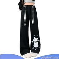 Plus Size Women Cat Embroidery Long Pants Loose Casual Straight Pants