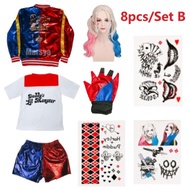 Halloween Carnival Harley Cosplay Costumes Харли Куинн Kids Girls Quinn Belt Jacket Pants Sets Party